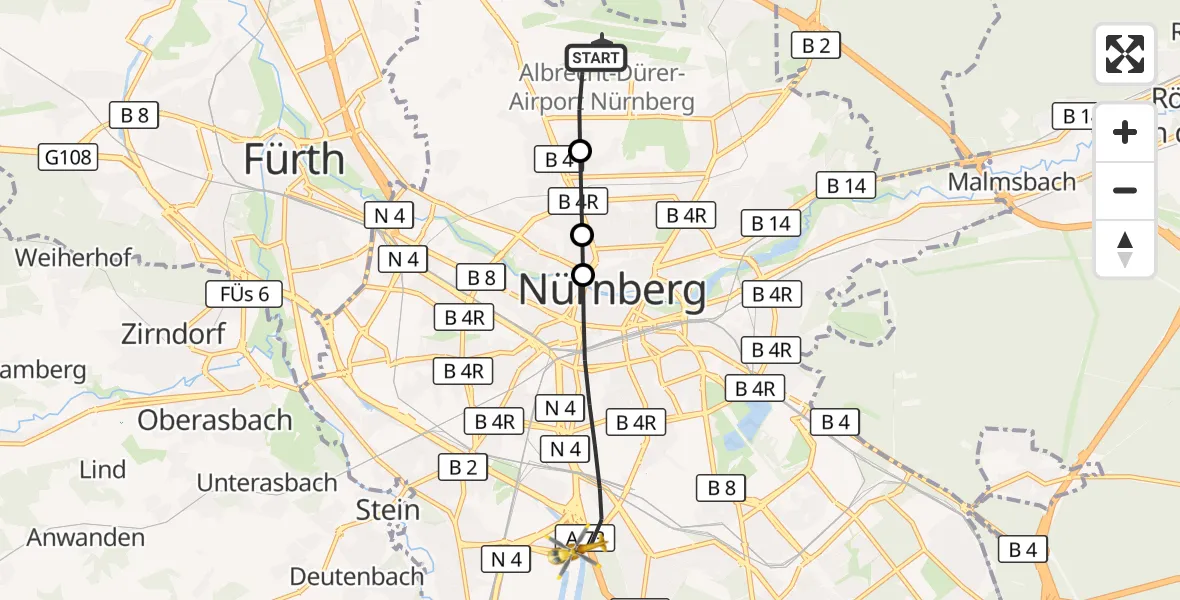 Flugroute Ambulanzhubschrauber Flughafen Nuremberg - Nürnberg, 03 September 2026, 13:36