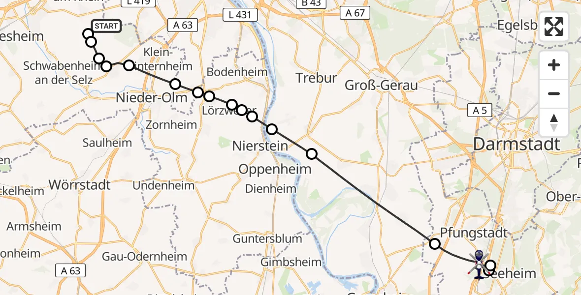 Flugroute Polizeihubschrauber Mainz-Finthen Flugplatz - Pfungstadt, 03 September 2026, 13:38