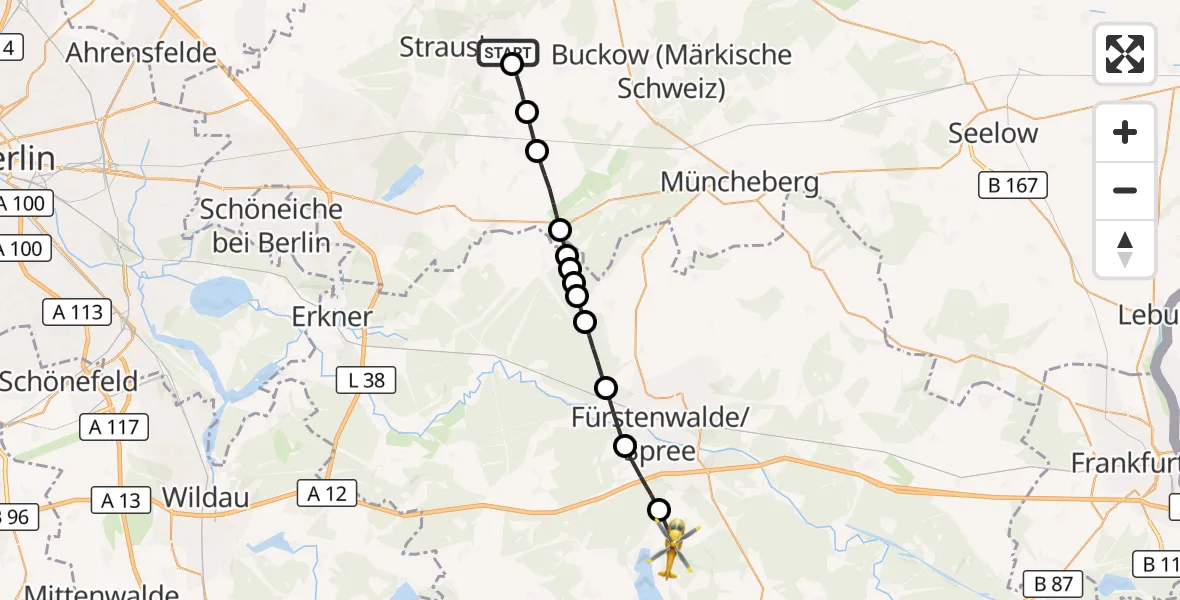 Flugroute Rettungshubschrauber Strausberg Flugplatz - Bad Saarow, 03 September 2026, 13:39