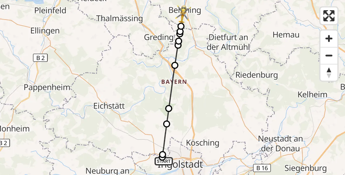 Flugroute Rettungshubschrauber Ingolstadt Hospital - Berching, 03 September 2026, 13:39