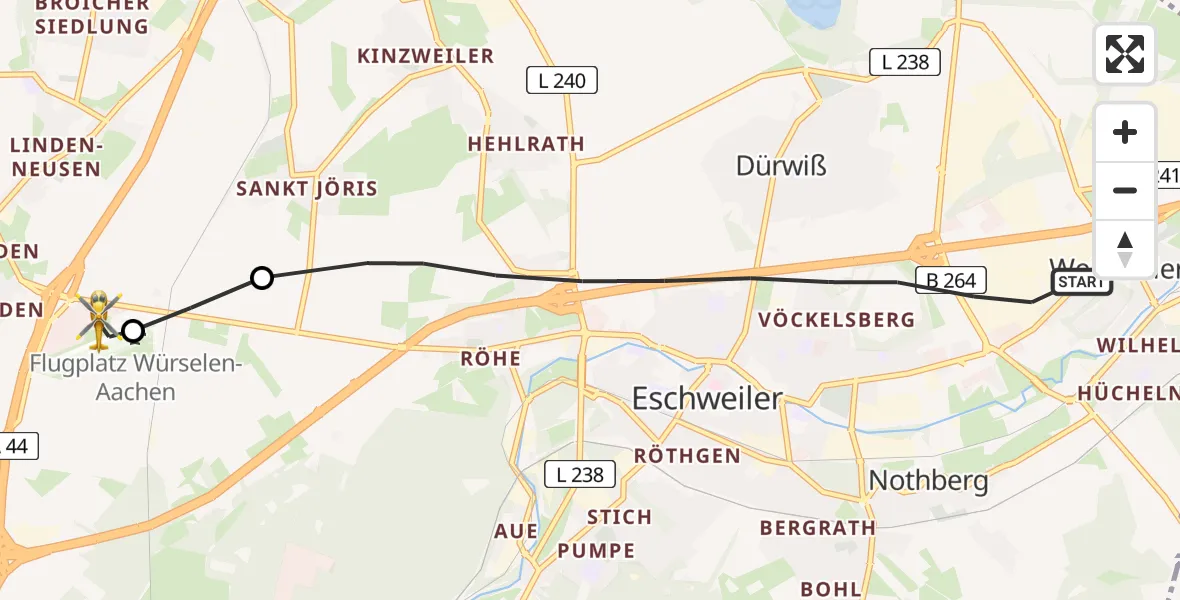 Flugroute Rettungshubschrauber Eschweiler - Aachen-Merzbrück Flughafen, 03 September 2026, 13:41