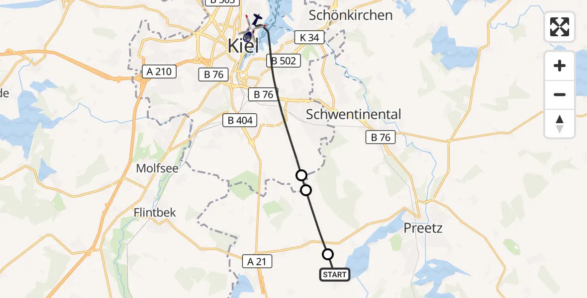 Flugroute Polizeihubschrauber Postfeld - Kiel, 03 September 2026, 13:52