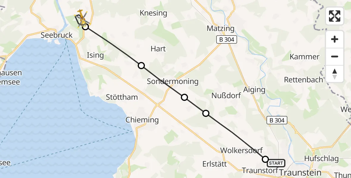 Flugroute Rettungshubschrauber Traunstein Hospital - Seeon-Seebruck, 03 September 2026, 13:53