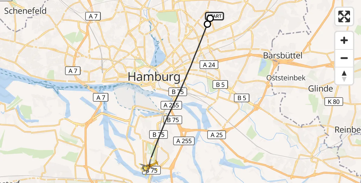 Flugroute Rettungshubschrauber Hamburg Military Hospital - Hamburg, 03 September 2026, 13:55