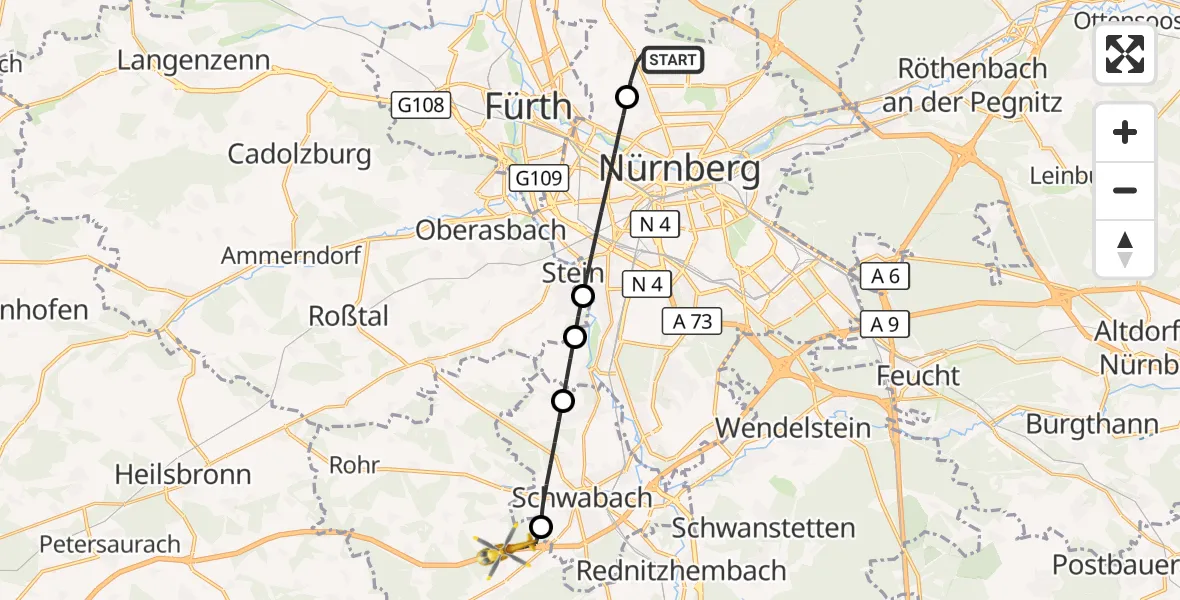 Flugroute Rettungshubschrauber Flughafen Nuremberg - Kammerstein, 03 September 2026, 13:56