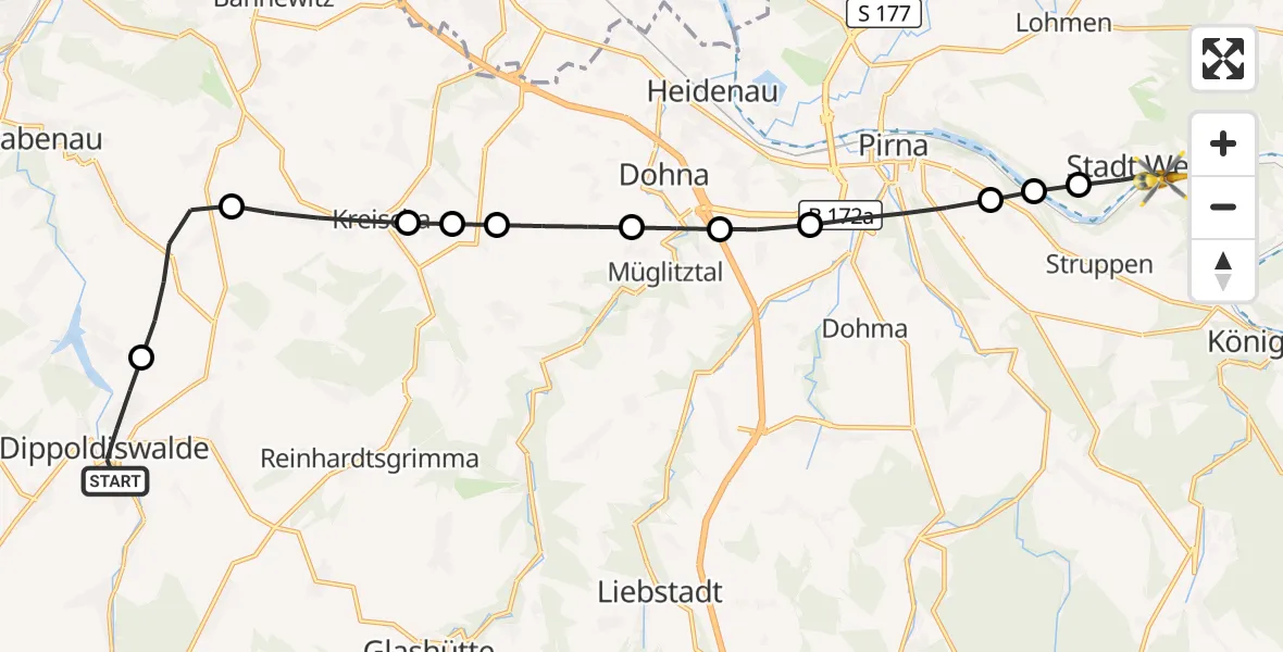 Flugroute Rettungshubschrauber Dippoldiswalde - Stadt Wehlen, 03 September 2026, 13:58