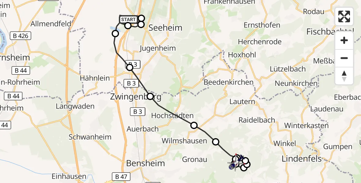 Flugroute Polizeihubschrauber Pfungstadt - Lautertal (Odenwald), 03 September 2026, 13:59