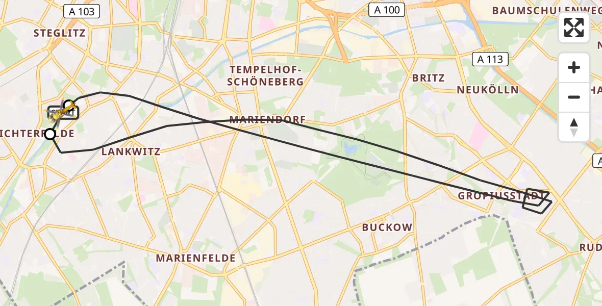 Flugroute Rettungshubschrauber Charité Clinic Benjamin Franklin Campus - Charité Clinic Benjamin Franklin Campus, 03 September 2026, 14:01