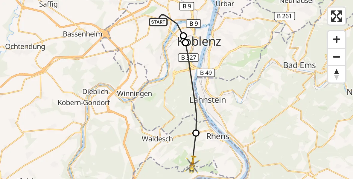 Flugroute Rettungshubschrauber Koblenz - Brey, 03 September 2026, 14:11