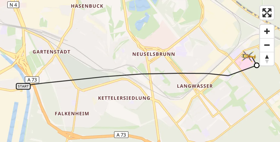 Flugroute Ambulanzhubschrauber Nürnberg - Nürnberg South Hospital, 03 September 2026, 14:12