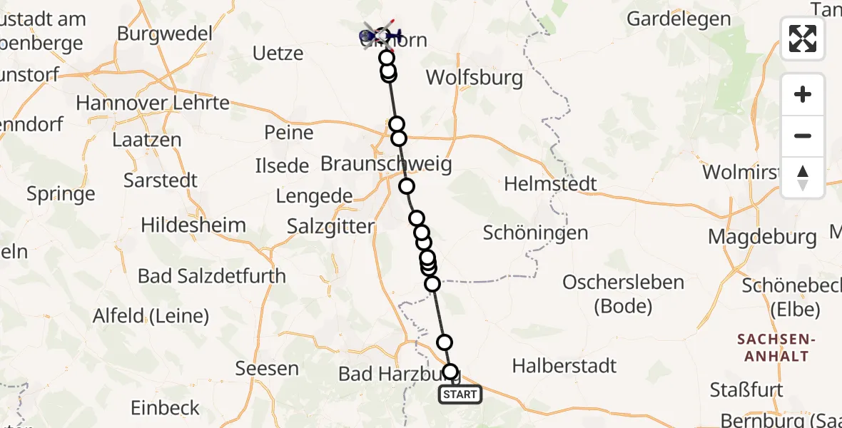 Flugroute Polizeihubschrauber Ilsenburg (Harz) - Gifhorn Bundespolizei Hubschrauberlandeplatz, 03 September 2026, 14:12