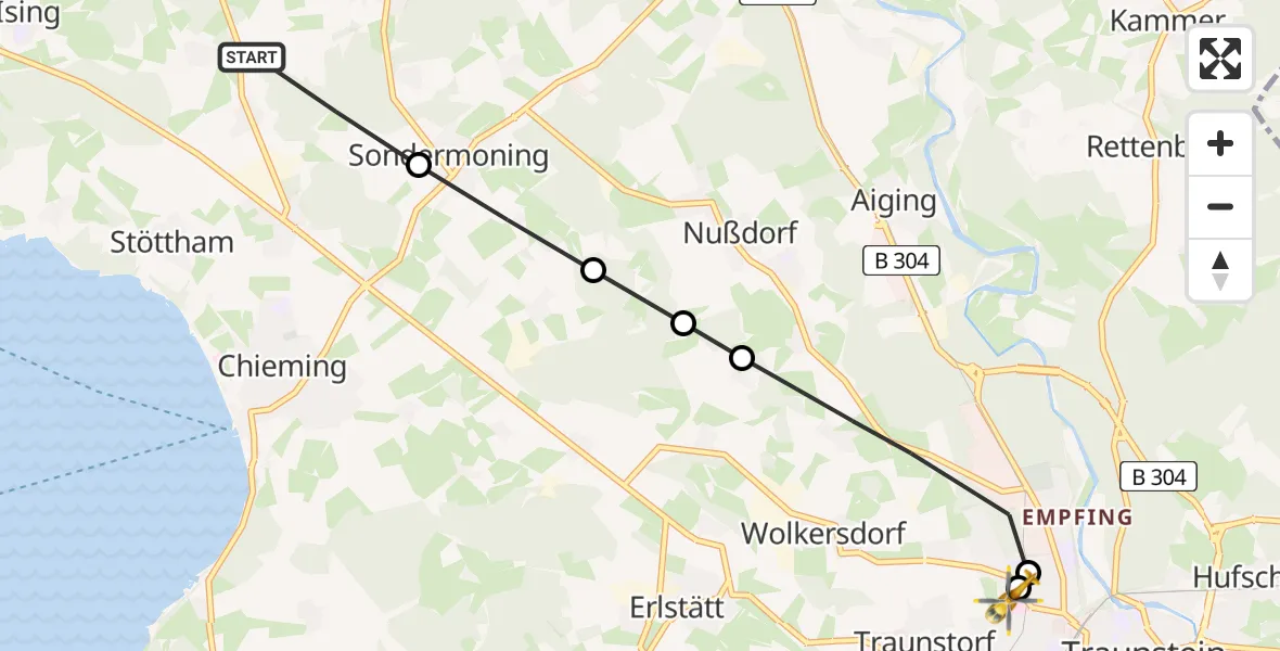 Flugroute Rettungshubschrauber Chieming - Traunstein Hospital, 03 September 2026, 14:16