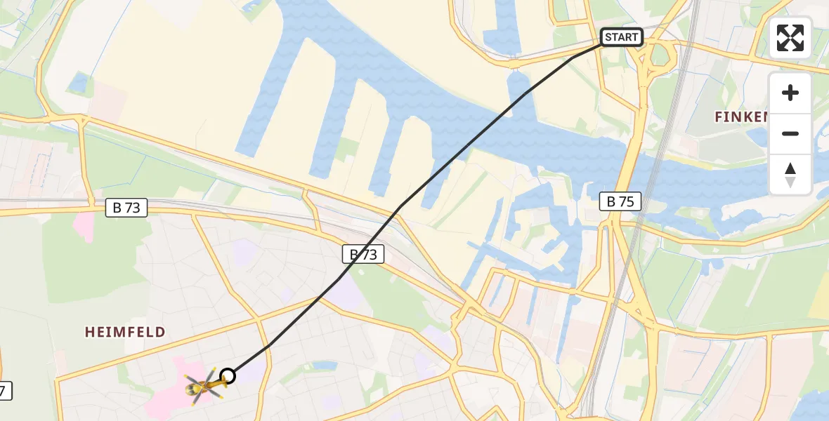 Flugroute Rettungshubschrauber Hamburg - Asklepios Hospital Harburg, 03 September 2026, 14:17