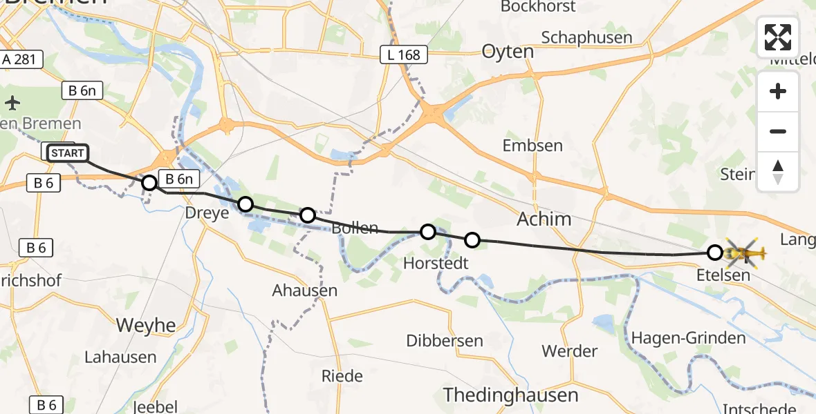 Flugroute Rettungshubschrauber Bremen - Langwedel, 03 September 2026, 14:17