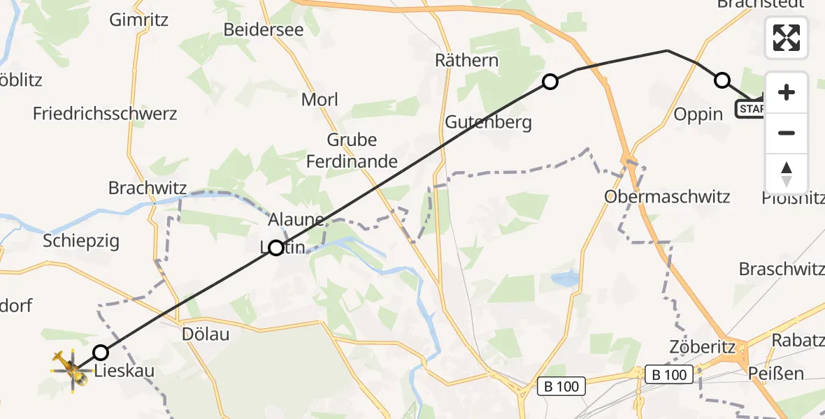 Flugroute Rettungshubschrauber Halle-Oppin Flugplatz - Salzatal, 03 September 2026, 14:18