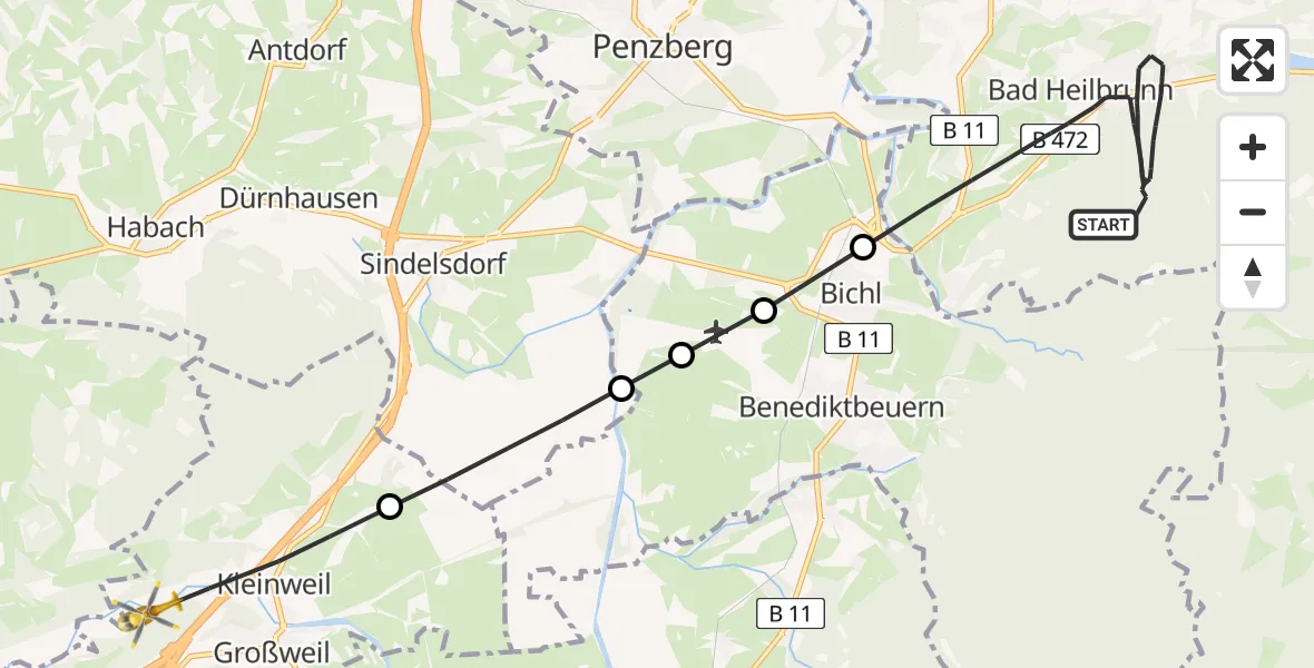 Flugroute Rettungshubschrauber Bad Heilbrunn - Großweil, 03 September 2026, 14:19