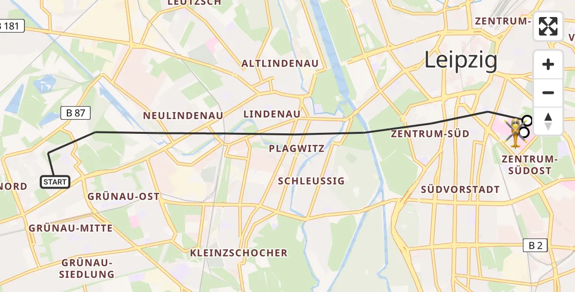 Flugroute Rettungshubschrauber Leipzig - Leipzig University Hospital Heliport 1, 03 September 2026, 14:20