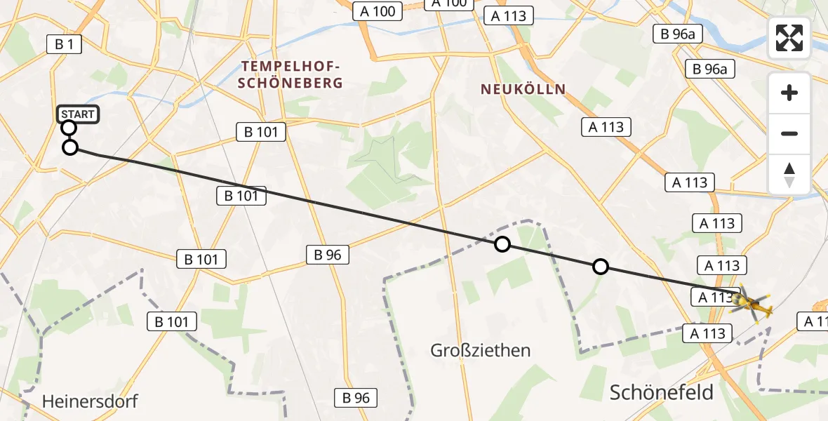 Flugroute Rettungshubschrauber Charité Clinic Benjamin Franklin Campus - Berlin, 03 September 2026, 14:21