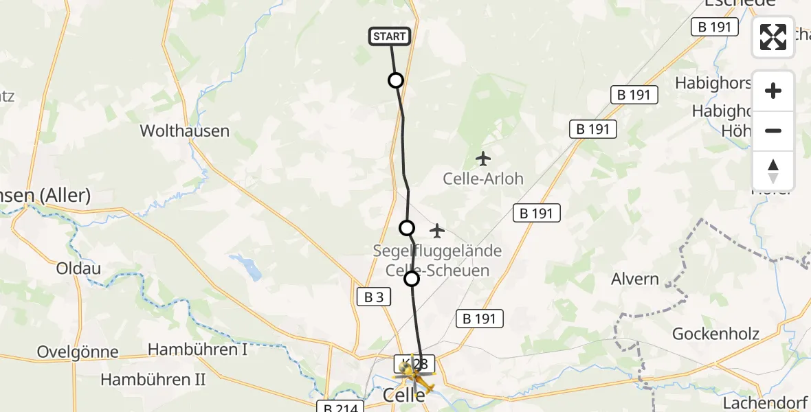 Flugroute Rettungshubschrauber Bergen - Celle, 03 September 2026, 14:22