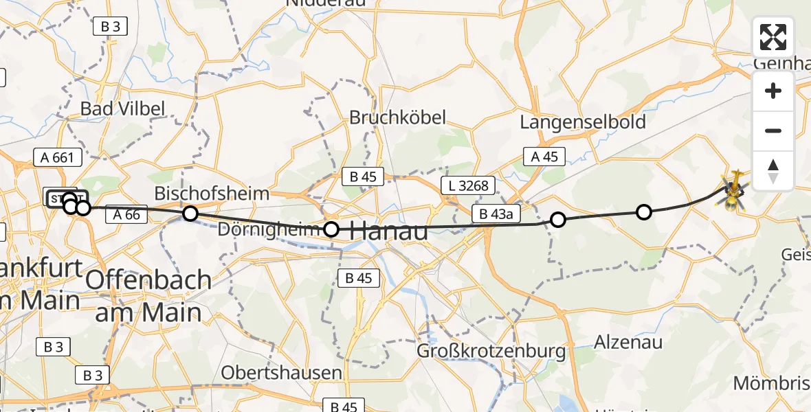 Flugroute Rettungshubschrauber Frankfurt am Main Accident Hospital Roof - Freigericht, 03 September 2026, 14:22