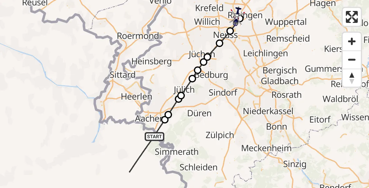 Flugroute Polizeihubschrauber Aachen - Düsseldorf Flughafen, 03 September 2026, 14:33