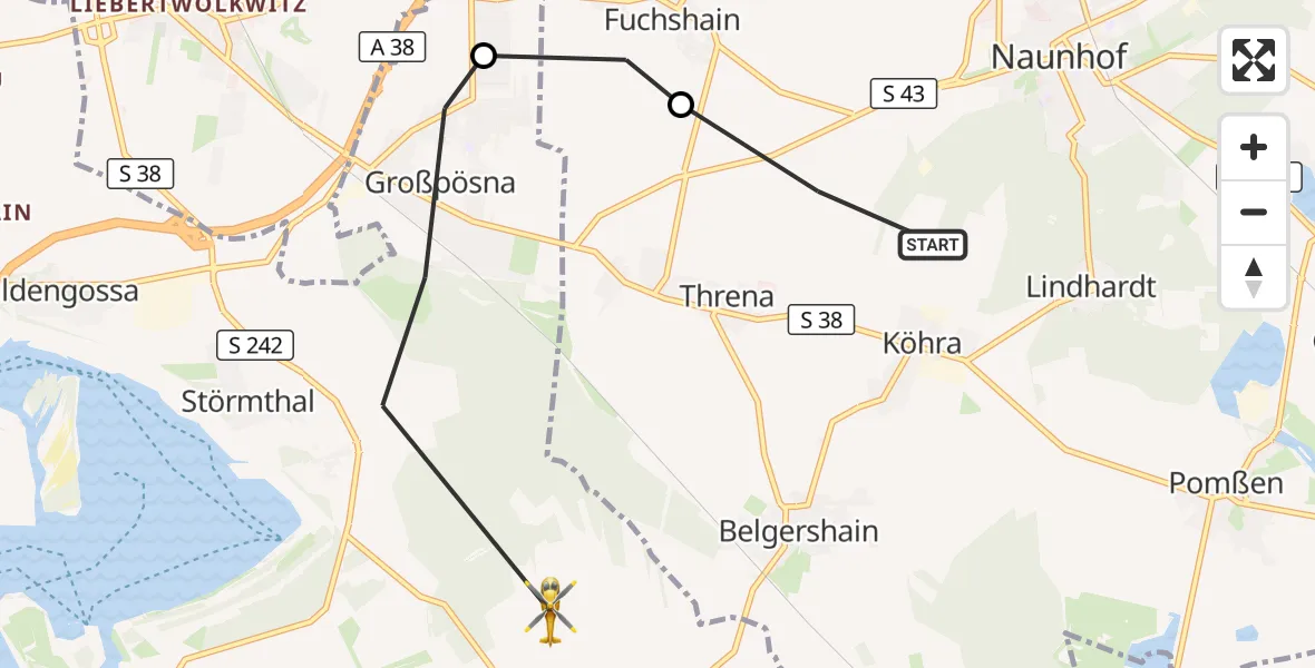 Flugroute Rettungshubschrauber Belgershain - Rötha, 03 September 2026, 14:46