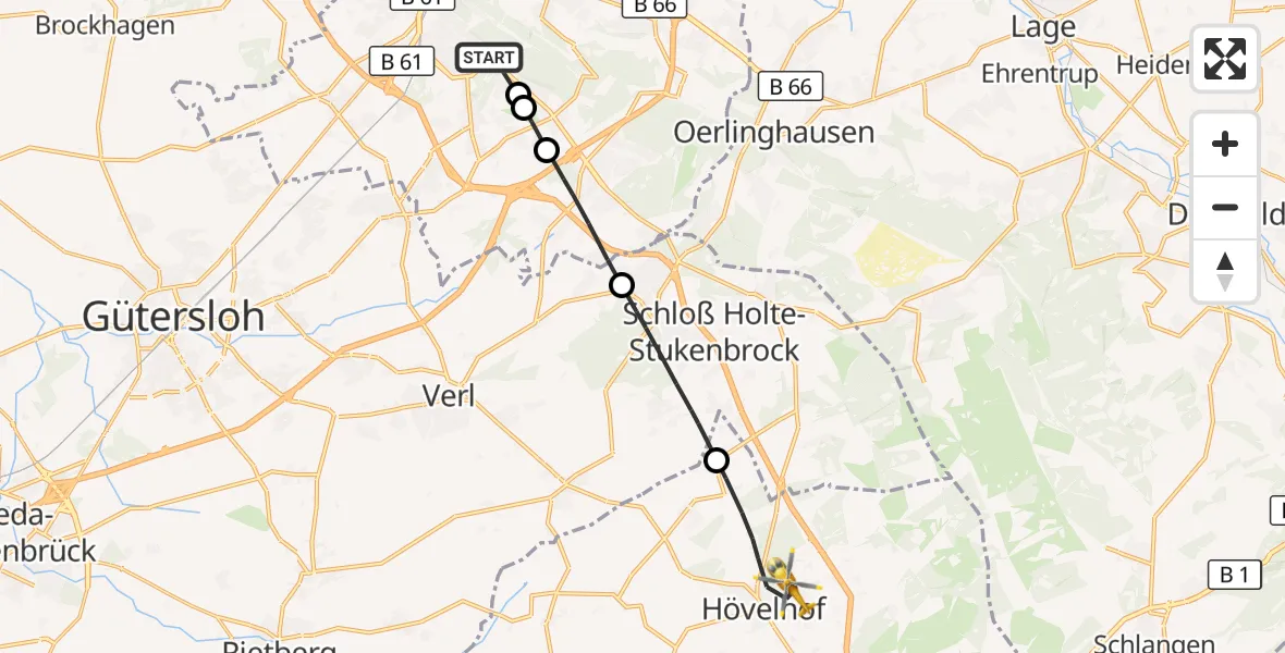 Flugroute Rettungshubschrauber Luftrettungszentrum Bielefeld - Hövelhof, 03 September 2026, 14:50
