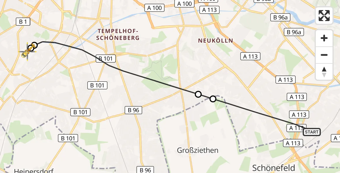 Flugroute Rettungshubschrauber Berlin - Charité Clinic Benjamin Franklin Campus, 03 September 2026, 14:53