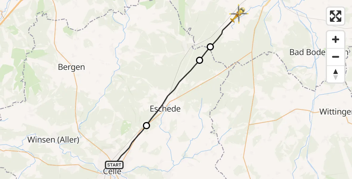 Flugroute Rettungshubschrauber Celle - Suderburg, 03 September 2026, 15:00