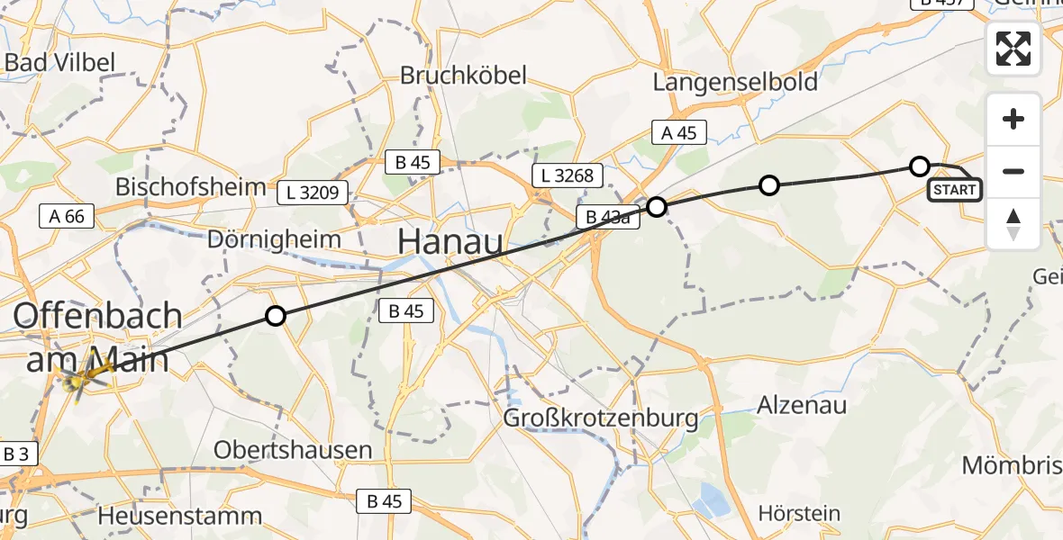 Flugroute Rettungshubschrauber Freigericht - Sana Hospital Offenbach, 03 September 2026, 15:04