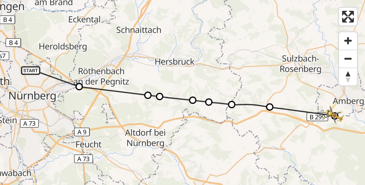 Flugroute Ambulanzhubschrauber Flughafen Nuremberg - Amberg, 03 September 2026, 15:09