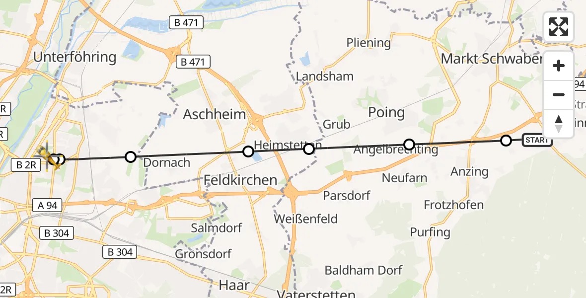 Flugroute Rettungshubschrauber Forstinning - München Bogenhausen Hospital, 03 September 2026, 15:16