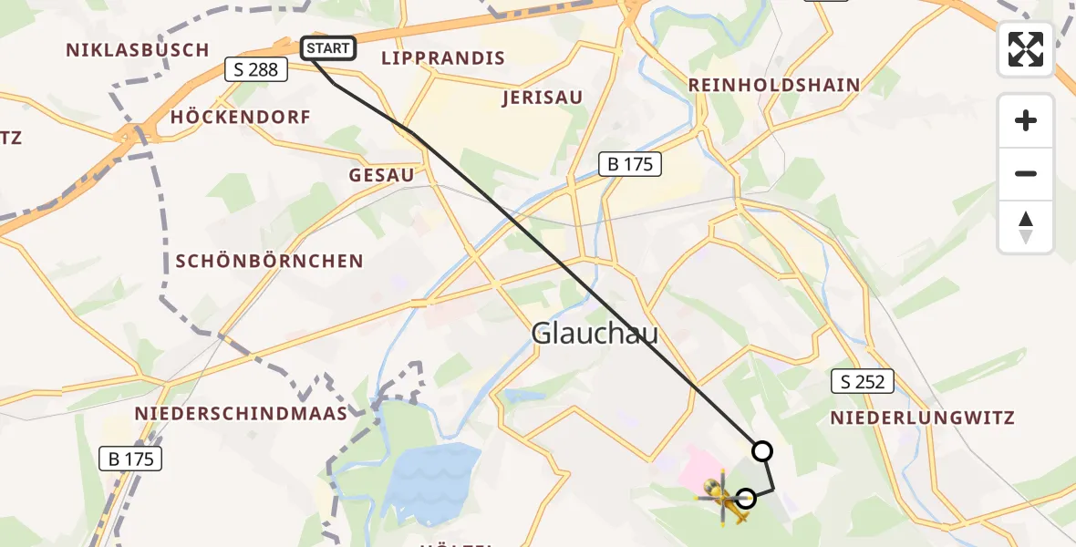 Flugroute Rettungshubschrauber Glauchau - Rudolf Virchow Hospital Glauchau, 03 September 2026, 15:18