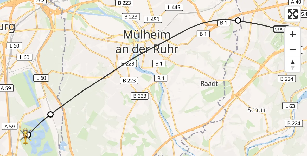 Flugroute Rettungshubschrauber Essen - Duisburg Air Rescue Hubschrauberlandeplatz (Christoph 9), 03 September 2026, 15:22
