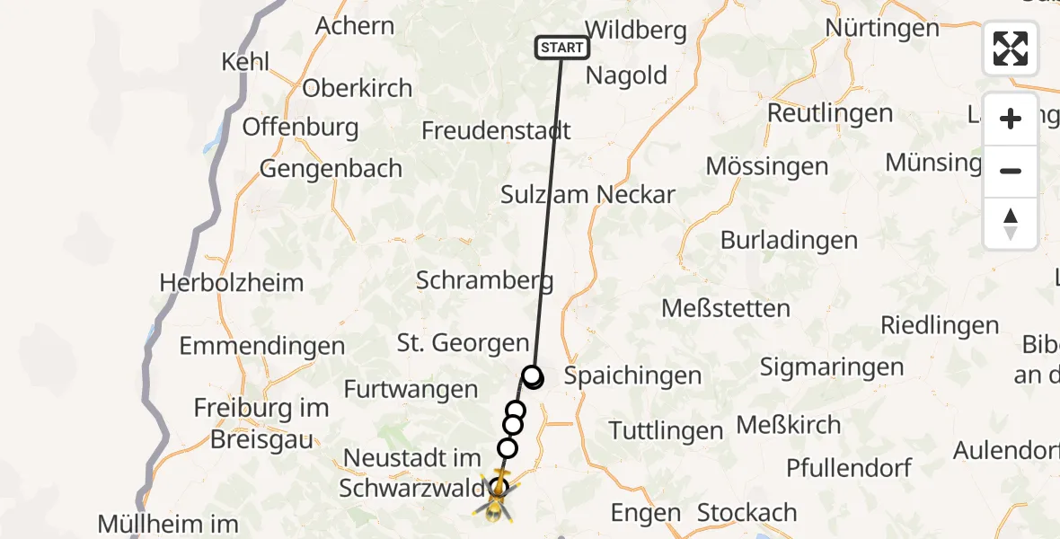 Flugroute Ambulanzhubschrauber Altensteig - Löffingen, 03 September 2026, 15:24