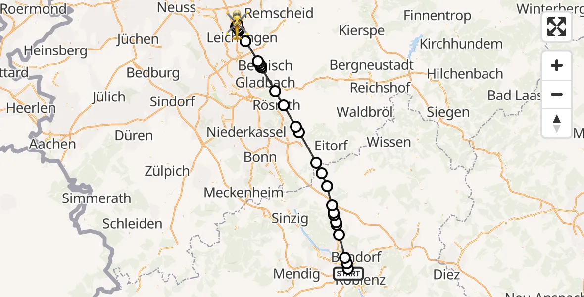 Flugroute Rettungshubschrauber Koblenz - Langenfeld-Wiescheid Flugplatz, 03 September 2026, 15:24