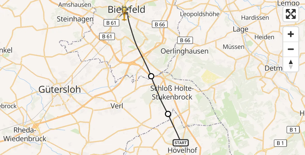 Flugroute Rettungshubschrauber Hövelhof - Bielefeld, 03 September 2026, 15:28