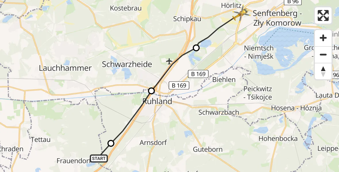 Flugroute Rettungshubschrauber Frauendorf - Schipkau, 03 September 2026, 15:29