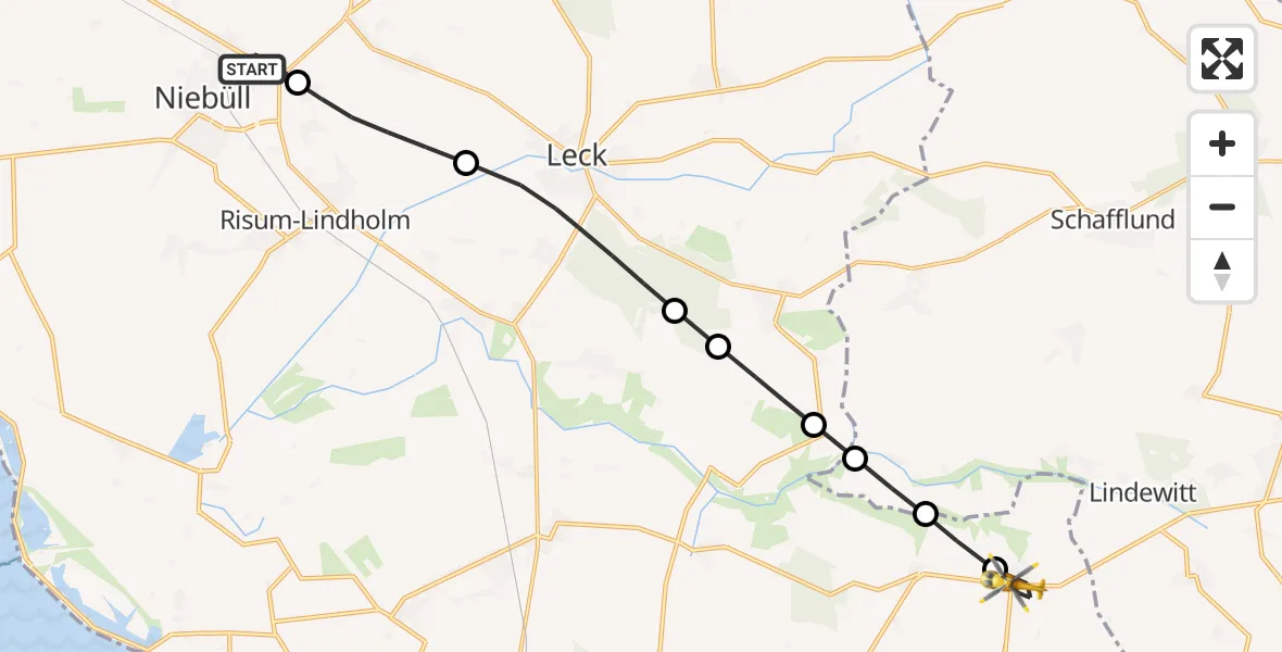 Flugroute Ambulanzhubschrauber Niebüll - Goldebek, 03 September 2026, 15:30