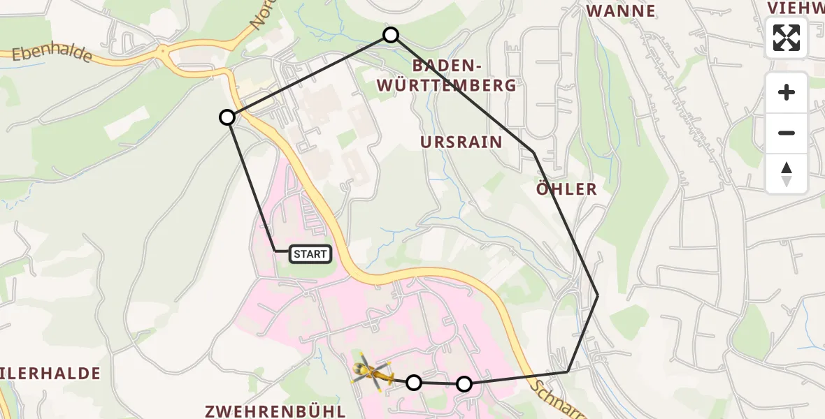 Flugroute Rettungshubschrauber Tübingen Trauma Hospital - Tübingen University Hospital, 03 September 2026, 15:41
