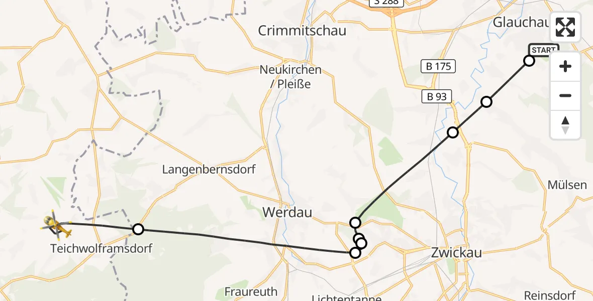 Flugroute Rettungshubschrauber Rudolf Virchow Hospital Glauchau - Mohlsdorf-Teichwolframsdorf, 03 September 2026, 15:42