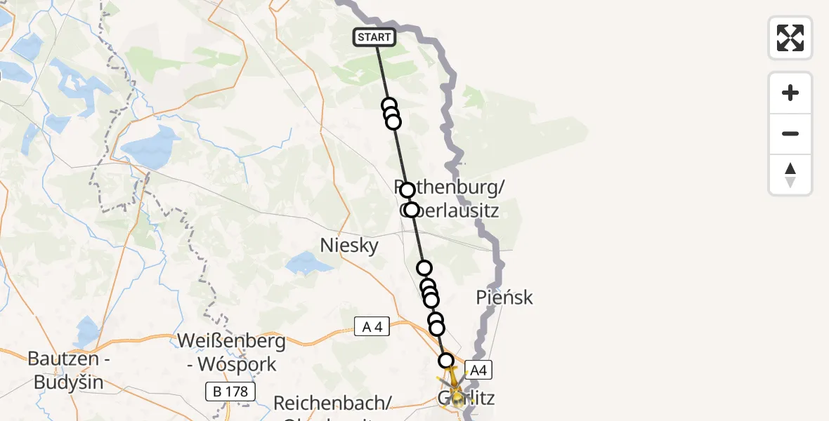 Flugroute Rettungshubschrauber Krauschwitz i.d.O.L. - Görlitz, 03 September 2026, 15:45