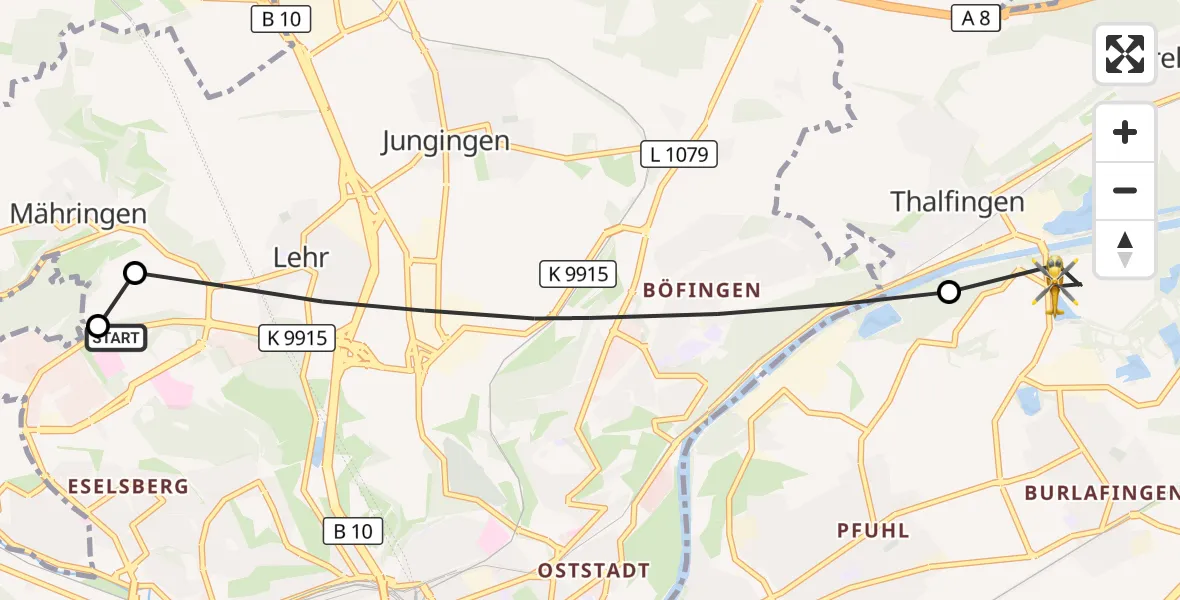 Flugroute Rettungshubschrauber Ulm Military Hospital Emergency - Elchingen, 03 September 2026, 15:47
