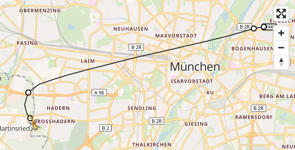 Flugroute Rettungshubschrauber München Bogenhausen Hospital - DRF Air Rescue München Hubschrauberlandeplatz, 03 September 2026, 15:53