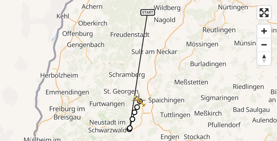 Flugroute Ambulanzhubschrauber Altensteig - DRF Air Rescue Station Villingen-Schwenningen Hubschrauberlandeplatz (Christoph 11), 03 September 2026, 16:00