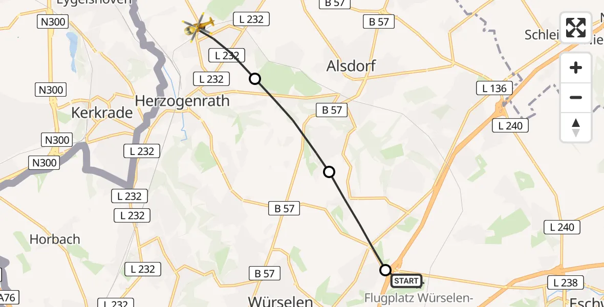 Flugroute Rettungshubschrauber Aachen-Merzbrück Flughafen - Herzogenrath, 03 September 2026, 16:20