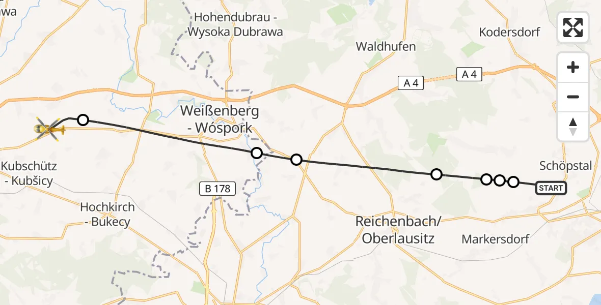 Flugroute Rettungshubschrauber Schöpstal - Bautzen Flugplatz, 03 September 2026, 16:23