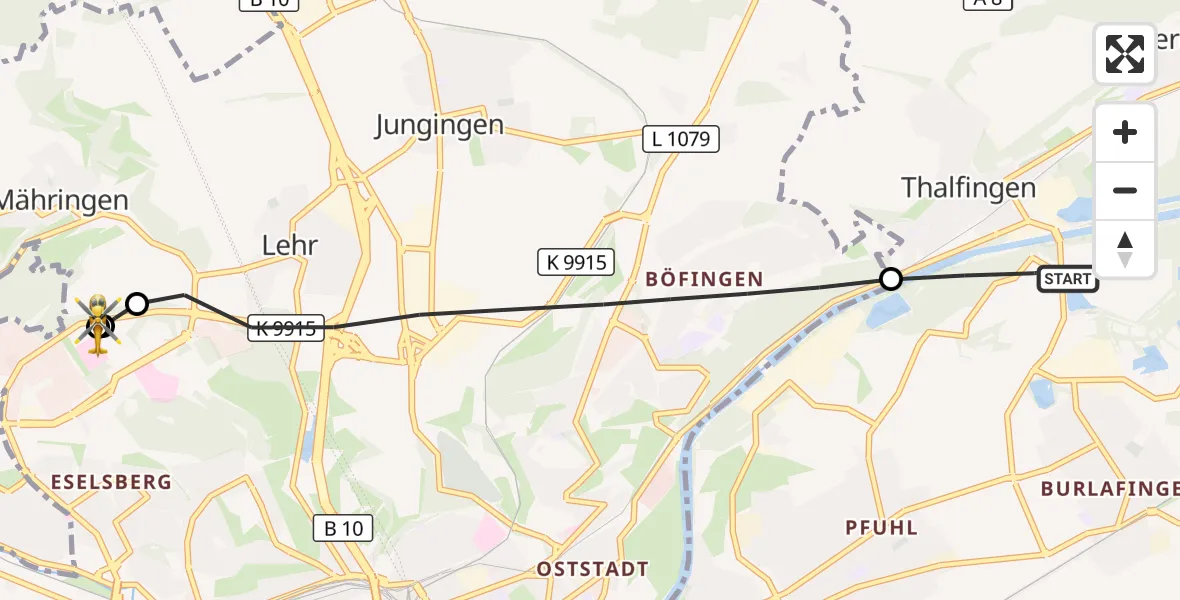 Flugroute Rettungshubschrauber Elchingen - ADAC Air Rescue Station Ulm (Christoph 22), 03 September 2026, 16:24