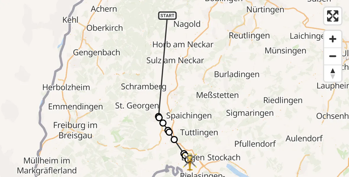 Flugroute Ambulanzhubschrauber Altensteig - Engen, 03 September 2026, 16:25
