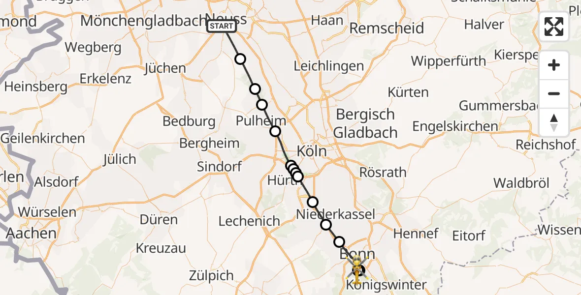 Flugroute Ambulanzhubschrauber Neuss - Bonn University Hospital, 03 September 2026, 16:46